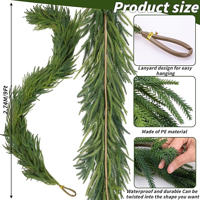 1 Pcs Artificial Norfolk Pine Garlands Christmas, 9 FT Dense Real Touch Winter - Image 2
