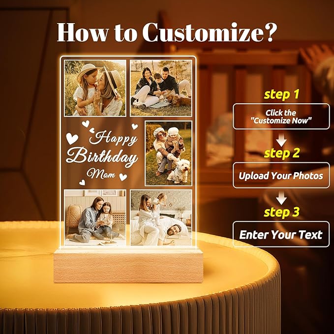 Personalized Birthday Gifts for Mom from Daughter Son, Custom Collage Picture - Image 3