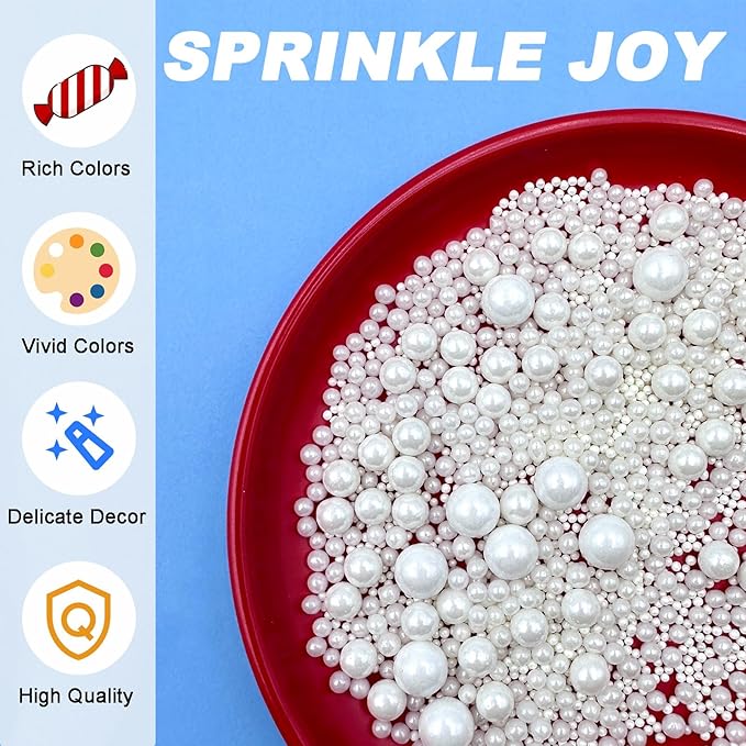 Sprinkles for Cake Decorating, 11Oz White Pearl Sprinkles 6 Sizes Mix for Cake - Image 9