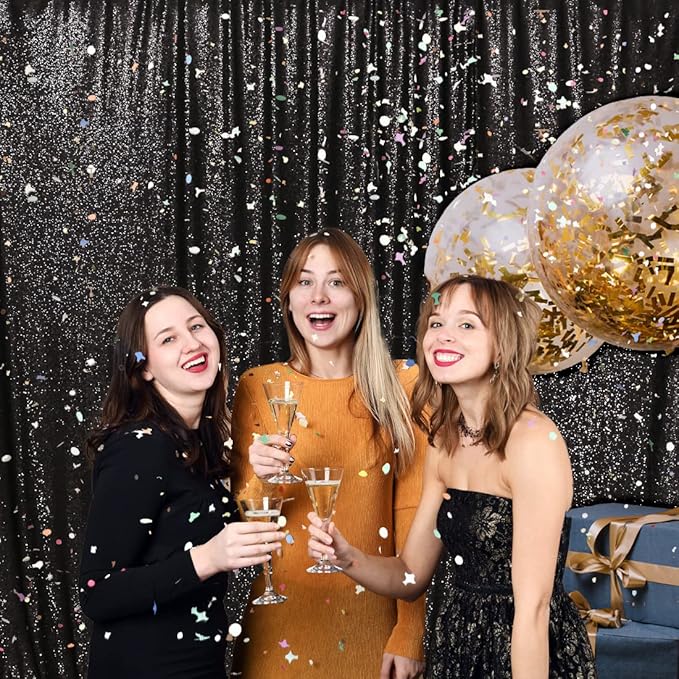 PartyDelight Black Sequin Backdrop Sparkly Photography Glitter Back Drop - Image 8
