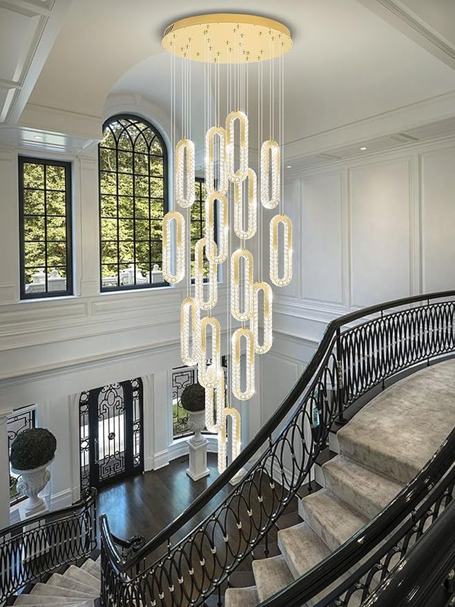 H138 Large Chandelier for High Ceiling, Modern 16-Rings Crystal Chandeliers for - Image 2