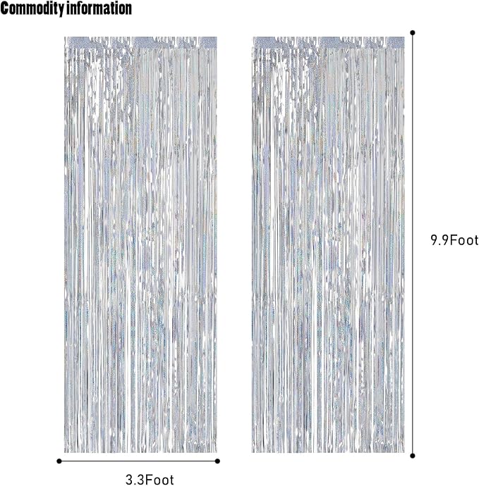 CANREVEL 2 Pack 3.3x8.2 Feet Laser Silver Foil Fringe Backdrop Curtains - Image 3