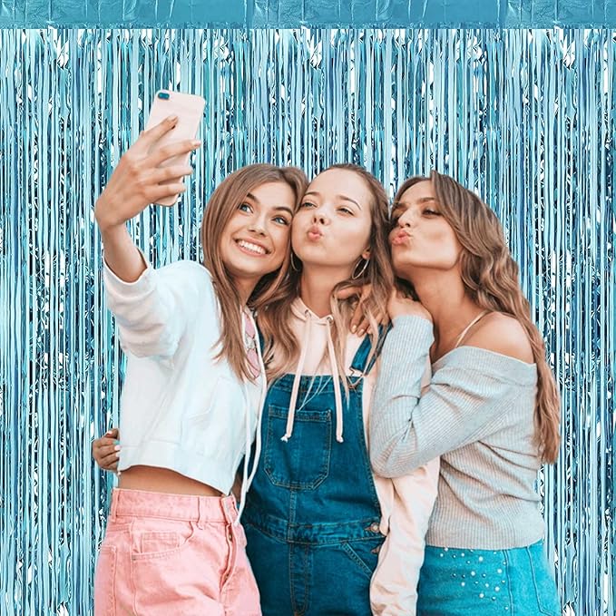 4 Pack Light Blue Foil Fringe Curtain Backdrop, 3.3Ft x 9.8Ft Metallic Tinsel - Image 5
