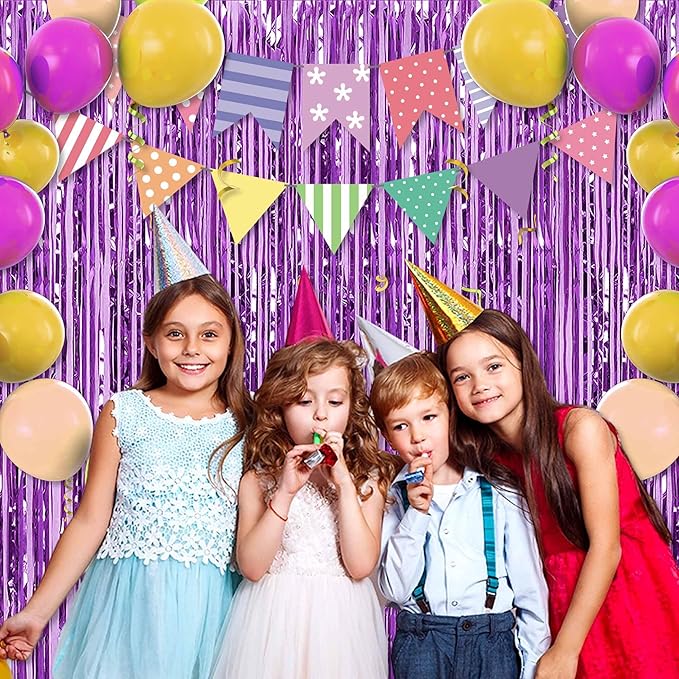 3 Pack Light Purple Foil Fringe Curtains Backdrop, 3.28 x 9.8 Ft Metallic - Image 7