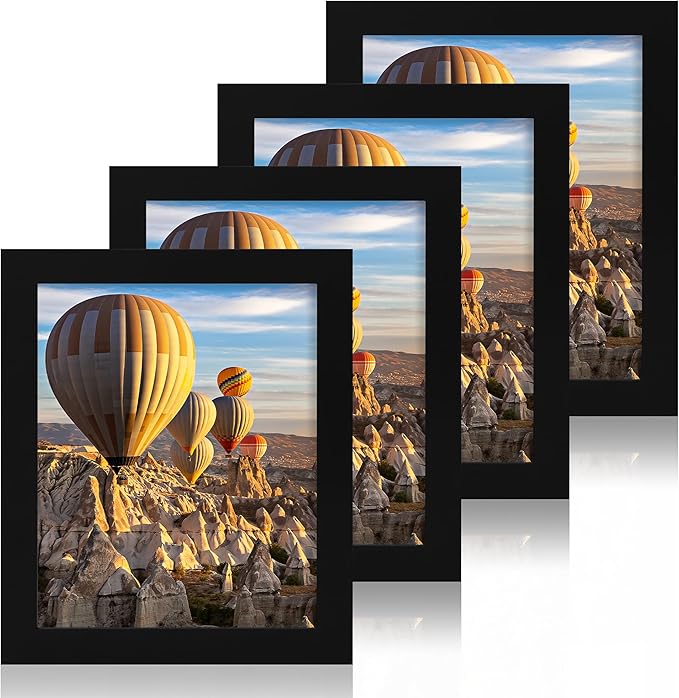8x10 Picture Frame Set of 4, High Definition Glass Black Picture Frame by iRahmen