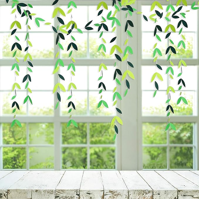 52 Ft Spring Summer Theme Green Paper Leaf Garland Hanging Leaves Streamer - Image 3