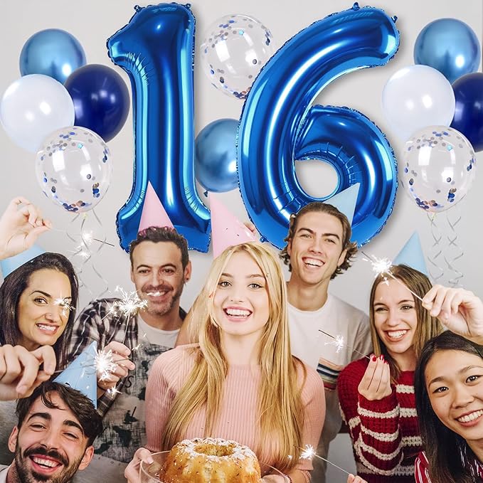 16 Balloon Number Blue, Big Number 16 Balloon Pastel Navy Dark Blue - Image 4