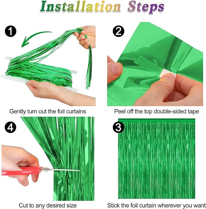 2 Pack Tinsel Backdrop, 3.28 FT x 7.05 FT Green Party Decorations, Metallic - Image 3