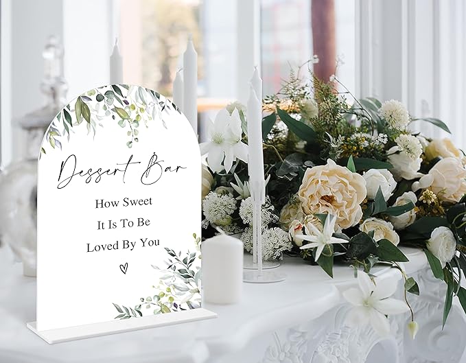 Greenery Dessert Bar Sign, 6 x 8 Inch White Arch Acrylic Wedding Sign - Image 4
