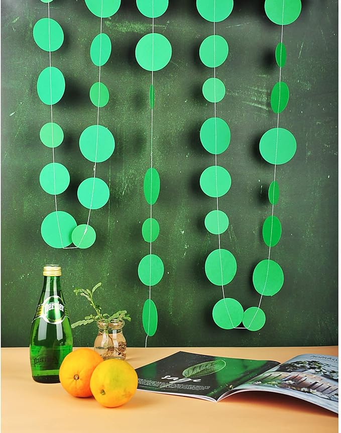 Green Paper Garland Circle Dot Party Banner Streamer Backdrop Hanging - Image 5