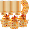 Domensi 100 Pcs Fall Pumpkin Maple Leaf Cupcake Wrappers Rustic Cupcake Liners by Domensi
