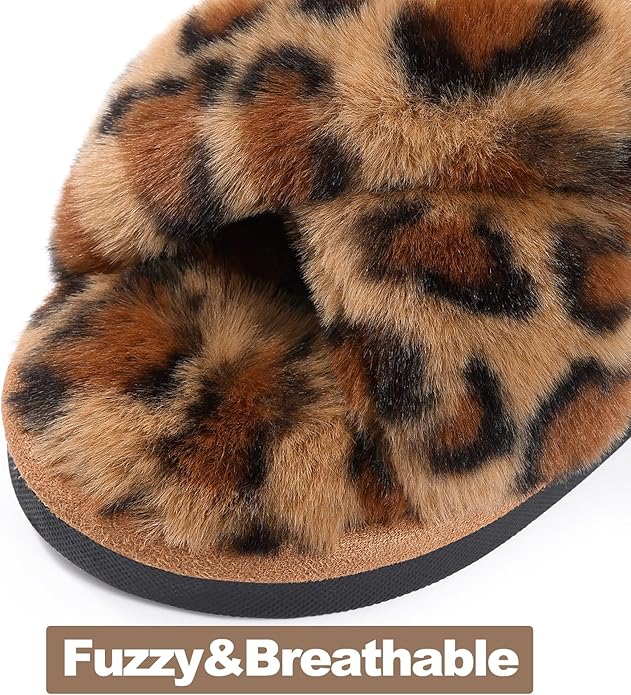 Evshine Women's Fuzzy Slippers Cross Band Memory Foam House Slippers Open Toe - Image 3