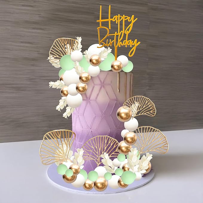 Gyufise 57Pcs Balls Cake Topper Boho Grass Cake topper Pearl Balls Acrylic - Image 6