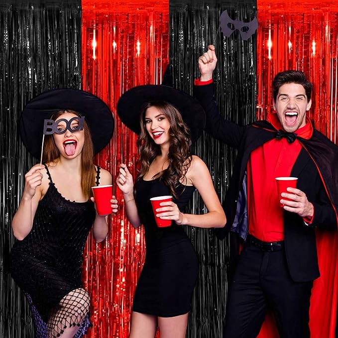 3 Pack Black and Red Foil Fringe Curtains Backdrop, 3.28 x 9.8 Ft Metallic - Image 5