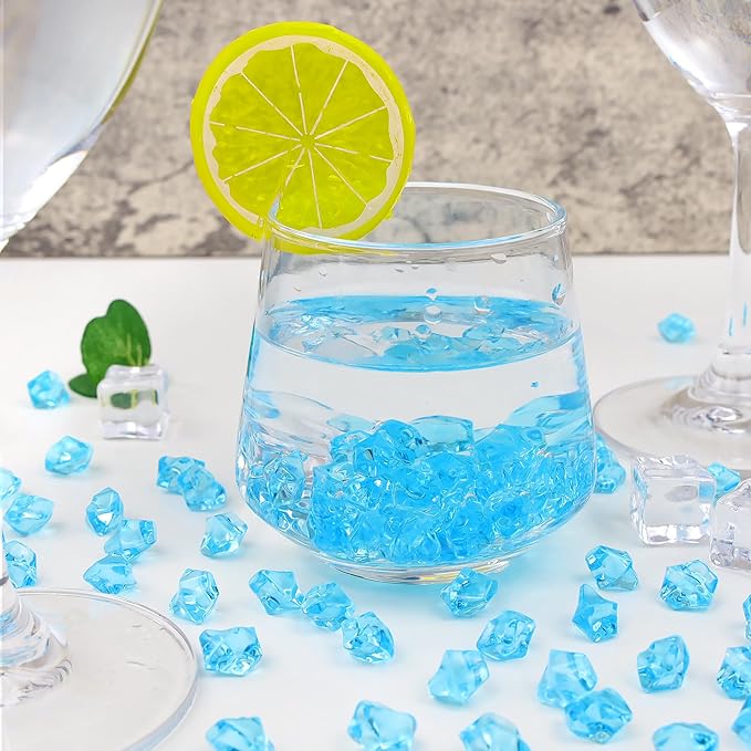YATOJUZI 500pcs Fake Ice Cubes Aqua Blue Acrylic Crushed Rocks Vase Fillers - Image 3