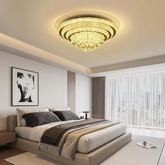 30 inch Crystal Silver Ceiling-Light Flush Mount - Image 8