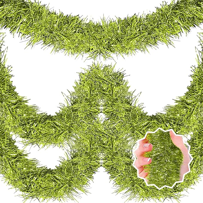 25 Feet Light Green Christmas Tinsel Garland, Metallic Foil Twist Banner Wall by LANTIANCHEN