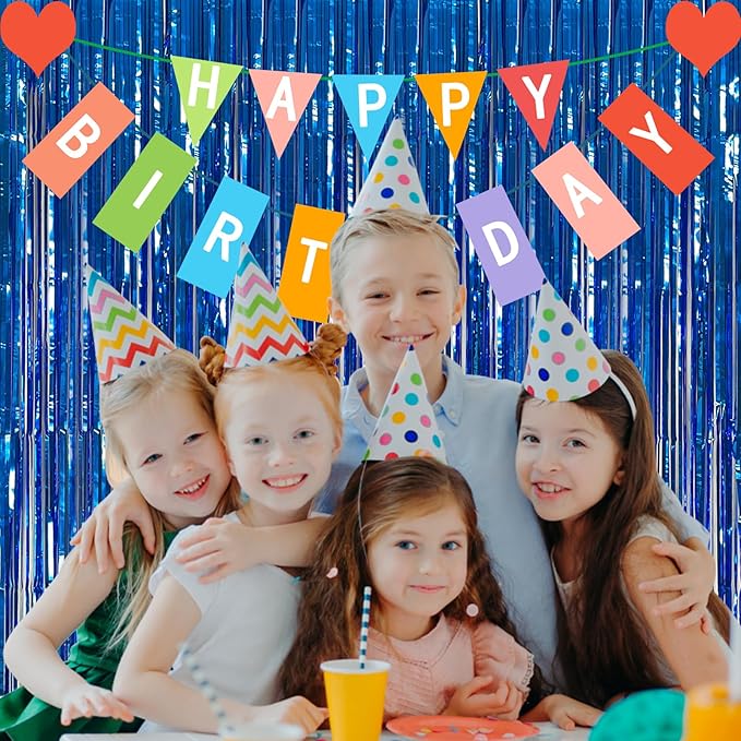 10 Pack Foil Curtain Backdrop Blue Metallic Tinsel Foil Fringe Curtains Photo - Image 5