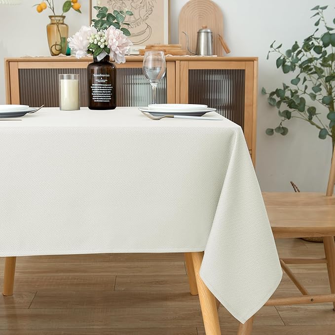 Biscaynebay Textured Fabric Square Tablecloths 60x60 Inches, Ivory Water - Image 7