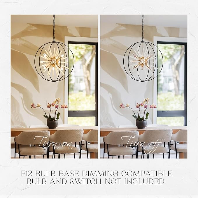 23.6" Black Gold 12-Light Globe Sputnik Chandelier Modern Adjustable Hanging - Image 5