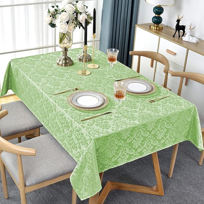SASTYBALE Jacquard Damask Tablecloth Rectangle 52 x 70 Inch Light Green - Image 3