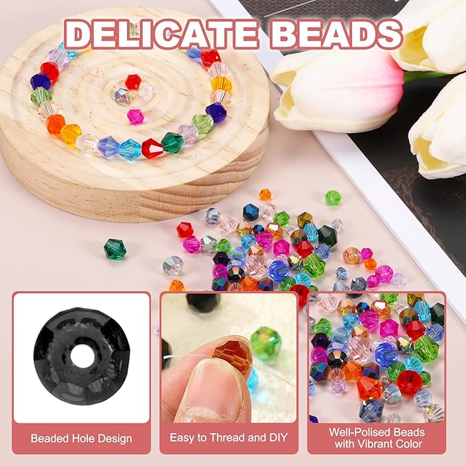 PATIKIL 1000pcs 3mm Bicone Glass Crystal Beads, Faceted Glass Spacer Beads - Image 3