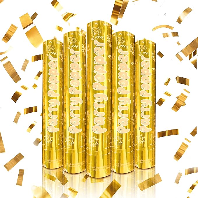 12 Inch Gold Confetti Poppers | 5 Pack Confetti Cannons by Tamsan