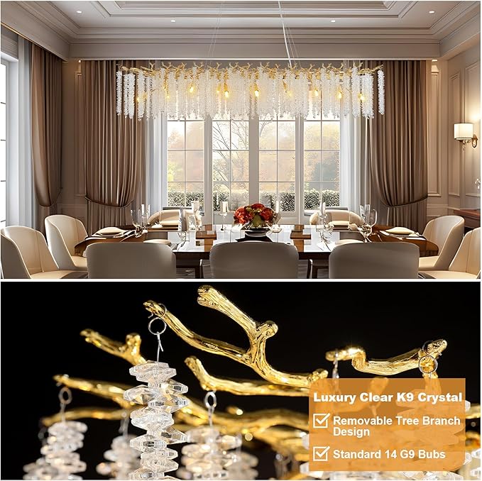 YUYI Gold Crystal Chandelier, Modern 60" Rectangular Chandeliers - Image 5