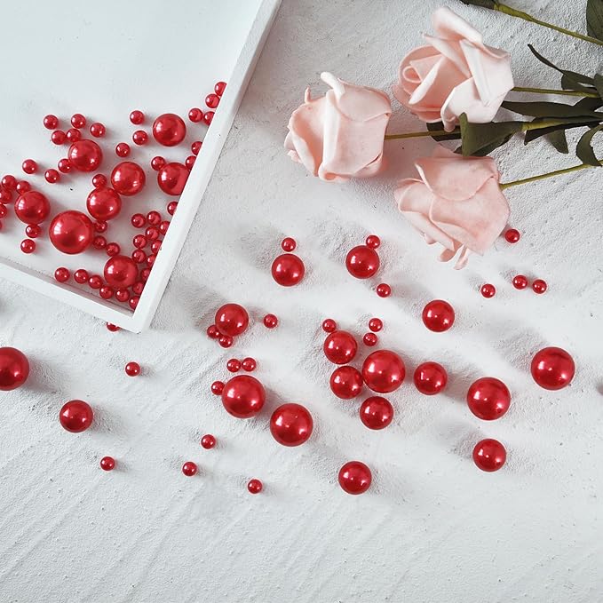 520Pcs Red Glossy Beads for Centerpiece Decor, Artifical Pearls Vase Filler - Image 3