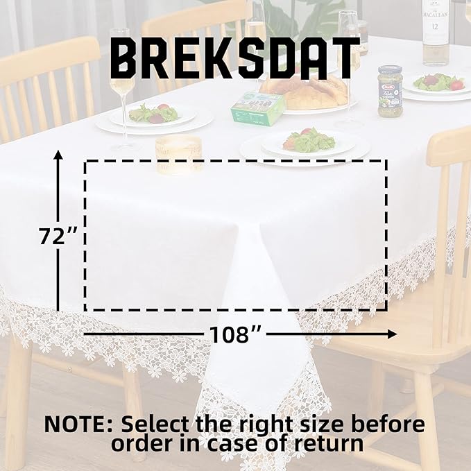 White lace Premium Rectangle Farmhouse Tablecloth Waterproof OilProof - Image 5