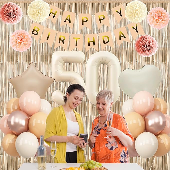 Beige 50th Birthday Decorations - Image 5