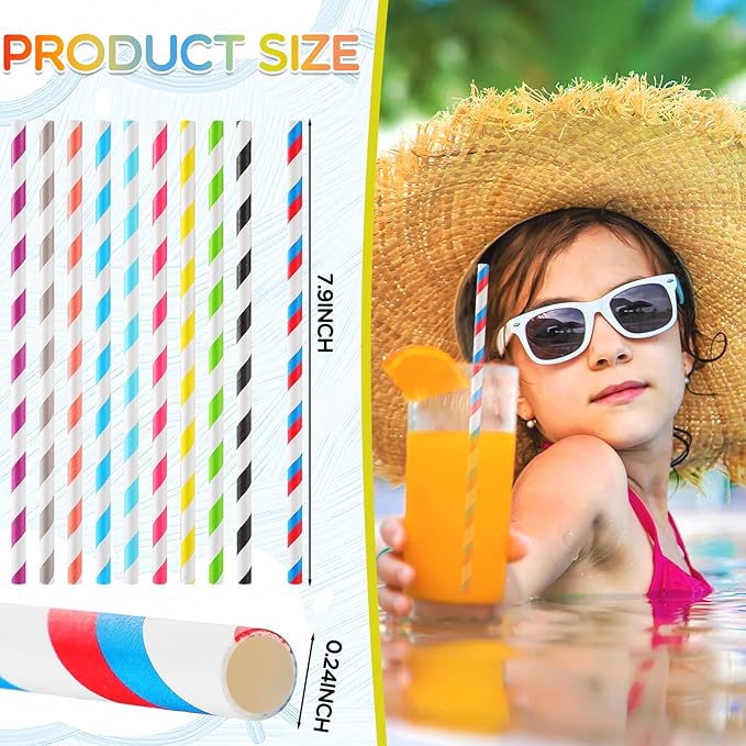 Eaasty 1200 Pcs Colored Paper Straws Bulk Disposable Striped Drinking Paper - Image 2