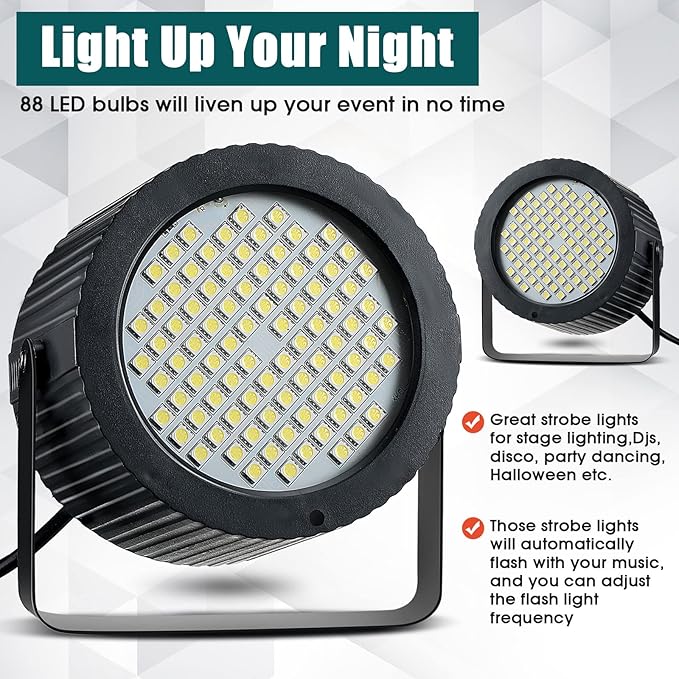 2 Pcs Bright White Strobe Light 88 LEDs Flash Party Lighting Speed and Sound - Image 5