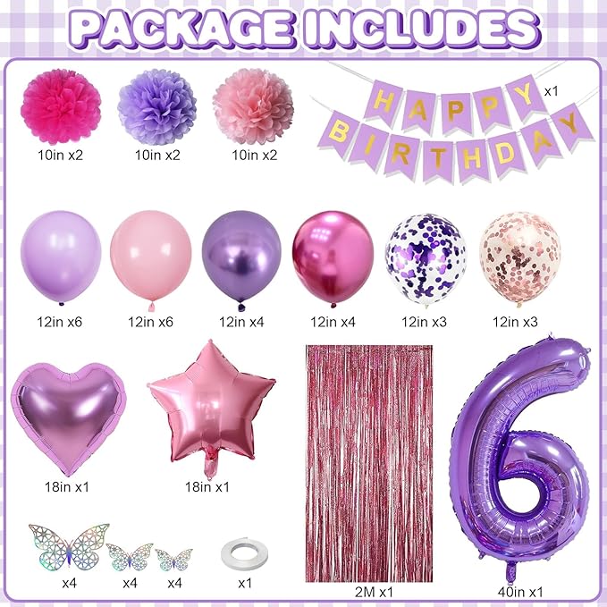 Pink Purple 6th Birthday Party Decorations - Image 3