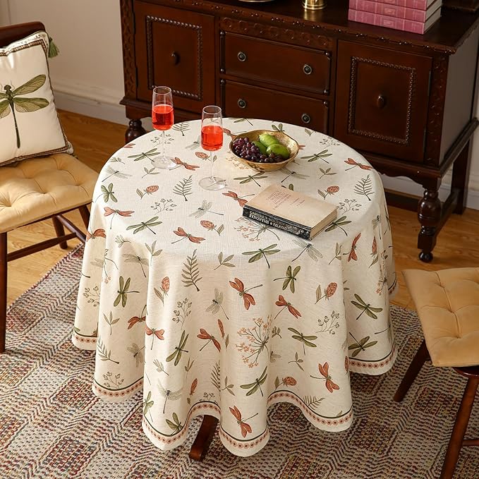 ISAENNE Designer Floral Linen Small Round Tablecloth, French Off White Elegant - Image 5