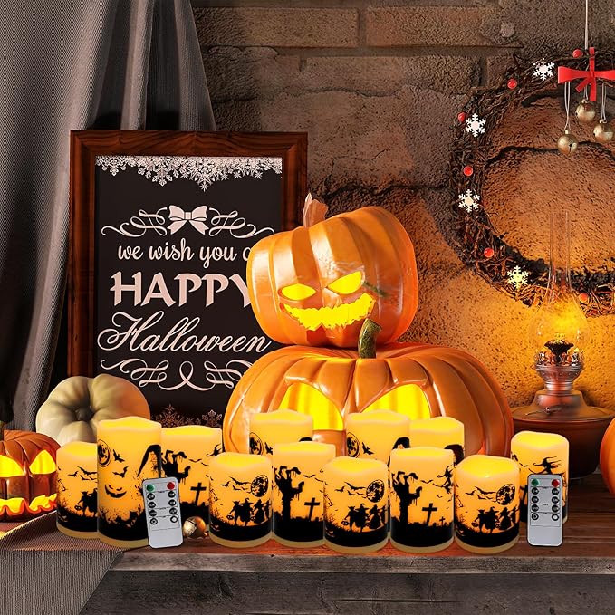 12-Pack Halloween-Flameless Led Pillar Candles，Remote Control and Timer - Image 6
