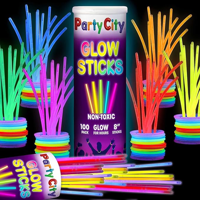 Party City 100 Glow Sticks Bulk Party Pack 8”– Neon Glow in the Dark Party by PartyCity