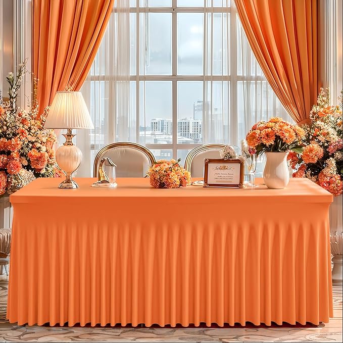 Wish Care 2 Pack Orange Spandex Table Clothes - Image 6