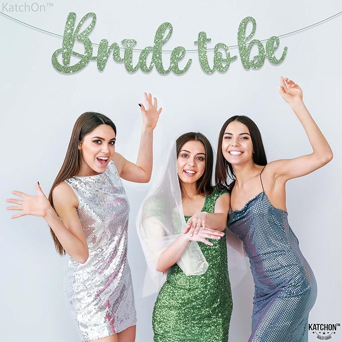 KatchOn, Sage Green Glitter Bride To Be Banner - Image 3