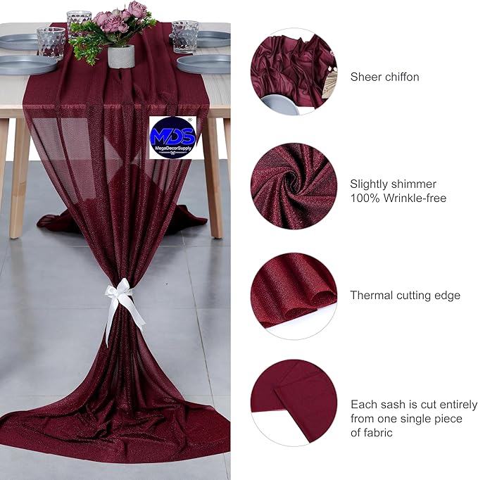 MDS 2 Pack 14ft Chiffon Table Runner 29 x 170 Inches Sheer Wedding Runner - Image 6