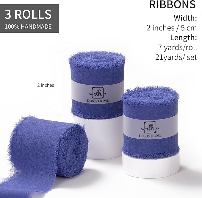 DORIS HOME Electric Blue Chiffon Ribbon - Image 3