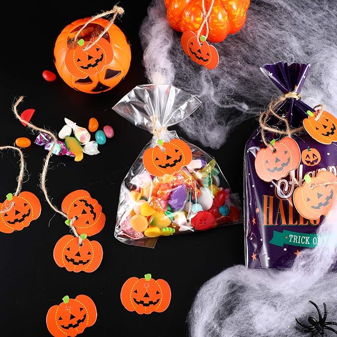 100 Pieces Halloween Pumpkin Gift Tags Paper Hanging Pumpkin Tags Pendants - Image 4