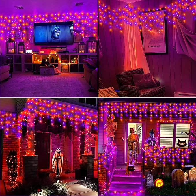 KNONEW 99FT 1216 LED Halloween Lights Decortation Orange Purple String Lights - Image 4