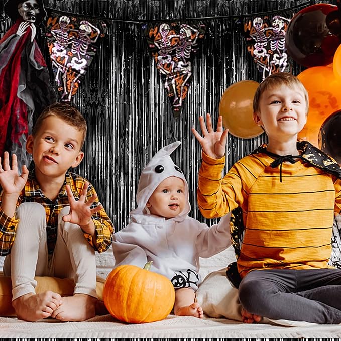 3 Pack Black Fringe Backdrop Streamers Halloween Party Decorations Black Tinsel - Image 2