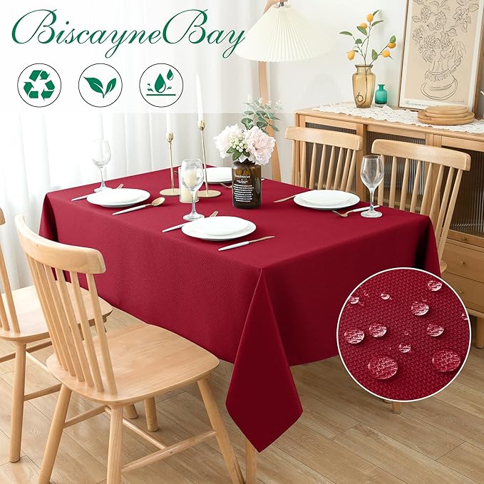 Biscaynebay Textured Fabric Christmas Rectangle Table Cloth 70x120 Inch - Image 2