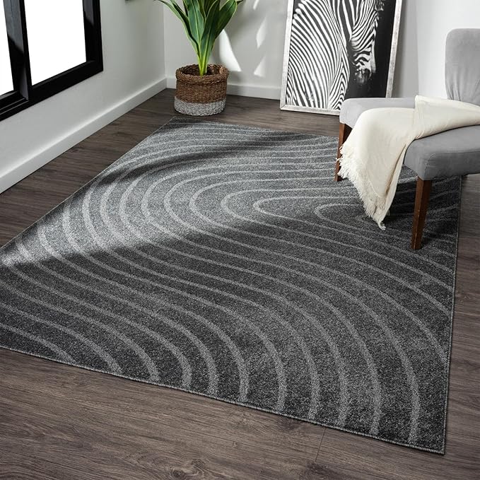 LUXE WEAVERS Modern Geometric Wave Anthracite 5x7 Area Rug by LuxeWeavers