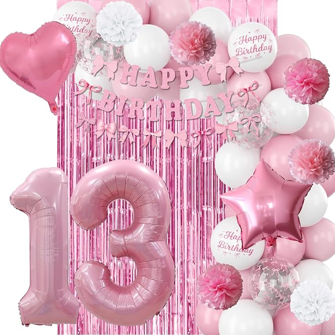 13th Birthday Decorations for Girls Pink Number 13 Balloon Bow Coquette Happy - Image 7