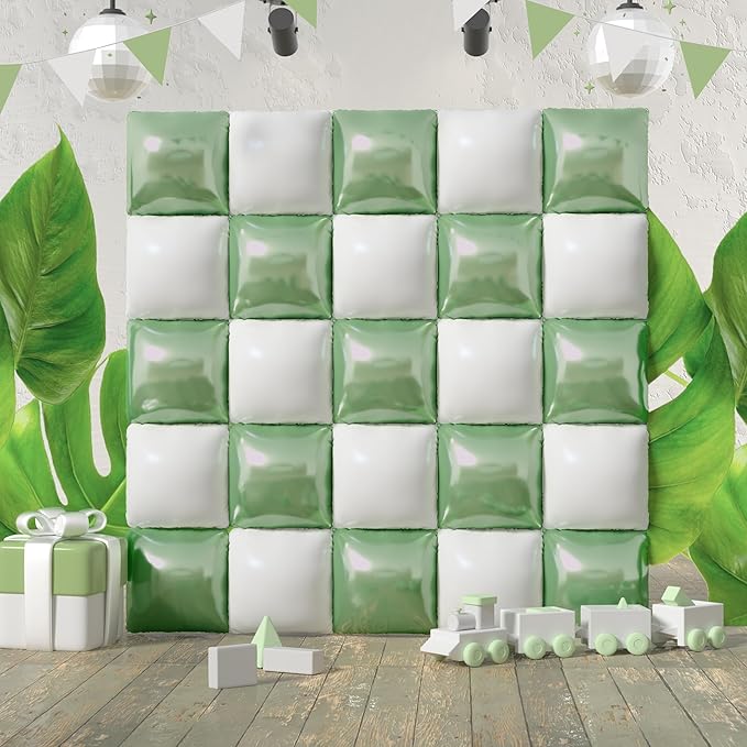 Square Foil Sage Green and White Balloon Wall Backdrop Tunnel Flat Double Sided by Orgnafey