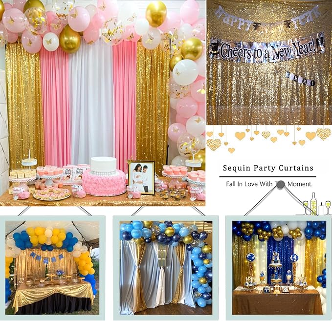 Gold Sequin Backdrop 10FTx10FT 1 Panel Glitter Curtain Backdrop Sparkle - Image 4