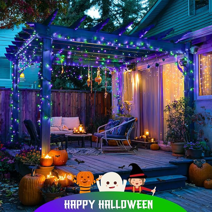 JMEXSUSS Purple and Green Halloween Lights, Total 66 FT 200 LED Solar Halloween - Image 5